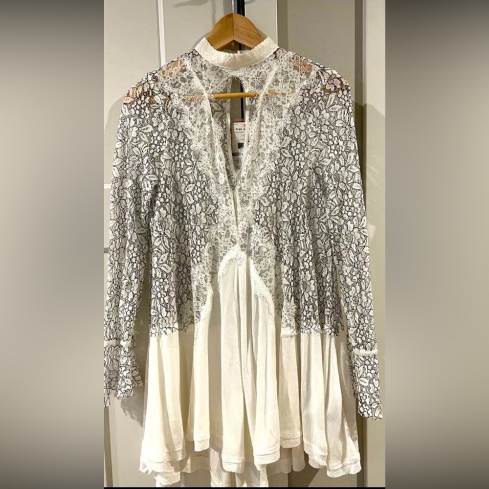 BNWT Free People “Tell-Tale” ivory Tunis dress. Size XS